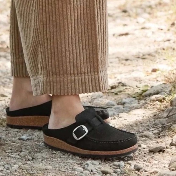 Birkenstock Shoes - Birkenstock Black Buckley Suede Leather Clog Slip On Size EU40 US9